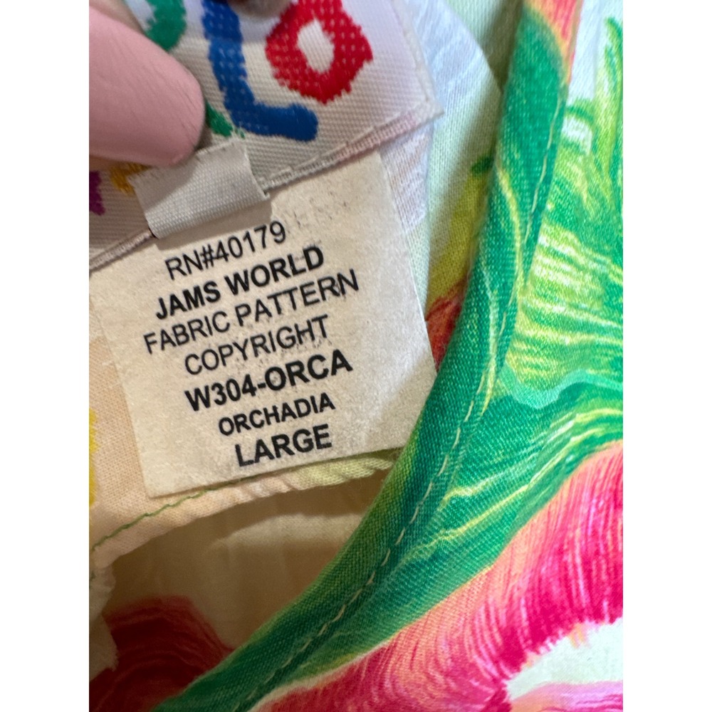 Jams World Orchadia Tropical Floral Rayon Shift Dress Pink Yellow Green Large - Picture 5 of 7